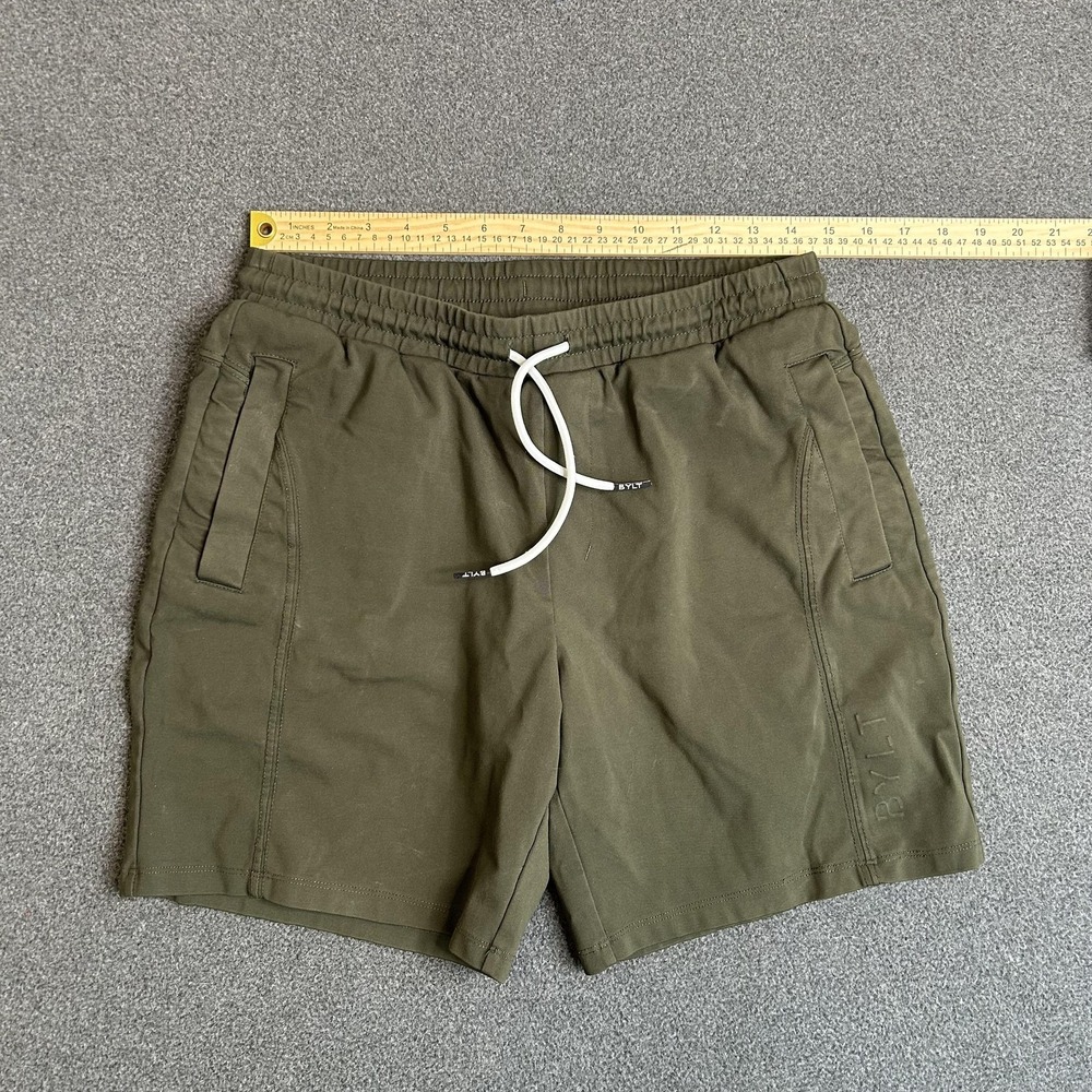 BYLT Shorts Men's M Green Elastic Stretch Athletic Drawstring Pockets 7 Inseam - Picture 6 of 11